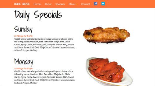 Hokie House Specials Page